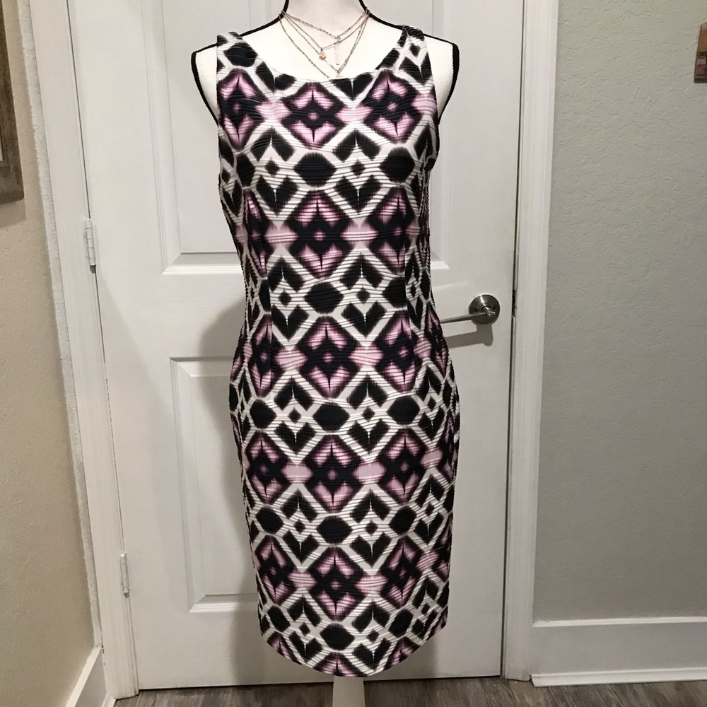 Jennifer Lopez Purple & Black Geometric Pattern Sleeveless Sheath Dress Size M